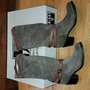 Frye Jane Strappy Suede Boot size 8 M Fatigue color